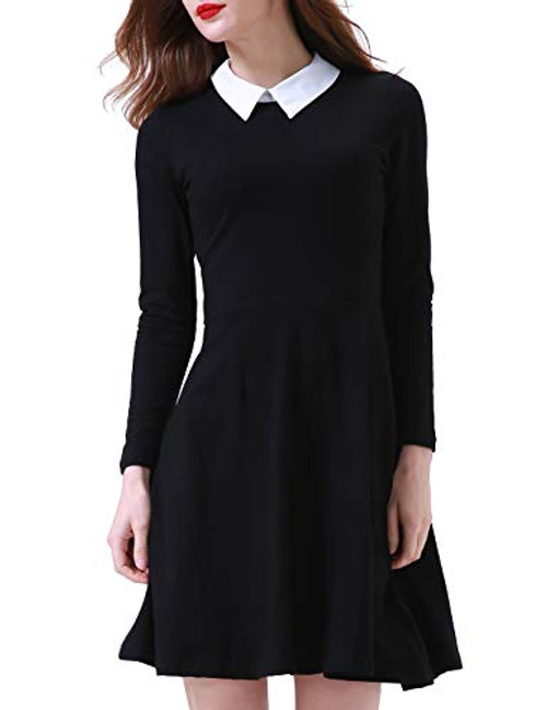 Aphratti Womens Goth Dress Girls Wednesday Admas Costume Halloween Dress Madeline CostumeBlackSmall