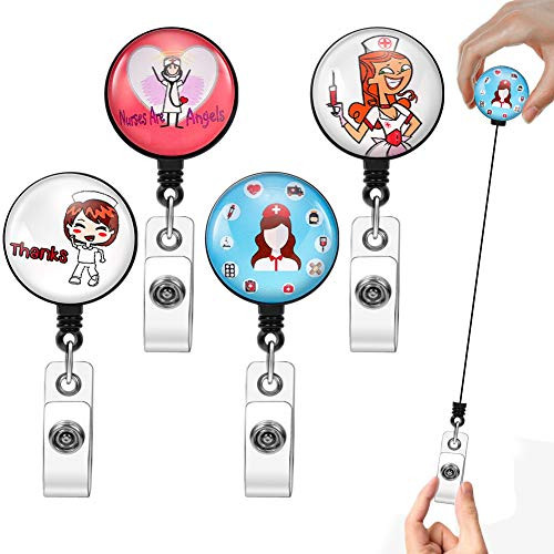 Nurse Badge Reel Holder Alligator Clip Retractable Badge Reel ID Badge Reel Holder for Office Worker Doctor Student Nurse Teachers 4 Pack Cute Nurse