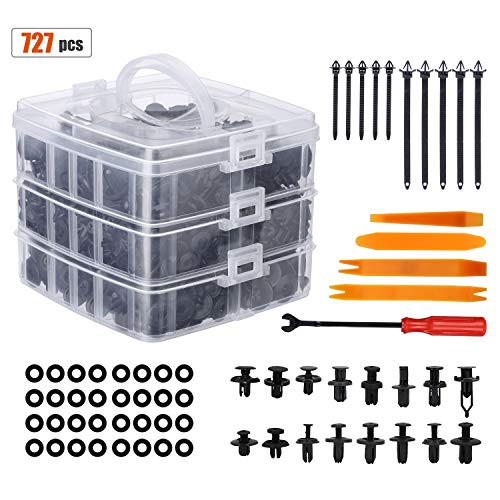 727 Pcs Bumper Retainer Clips Car Plastic Rivets Fasteners Push Retainer Clips Kit Door Trim Panel Fender Clips 16 Popular Sizes Nylon Bumper Fender Rivets with 10 Cable Ties and Fasteners Remover