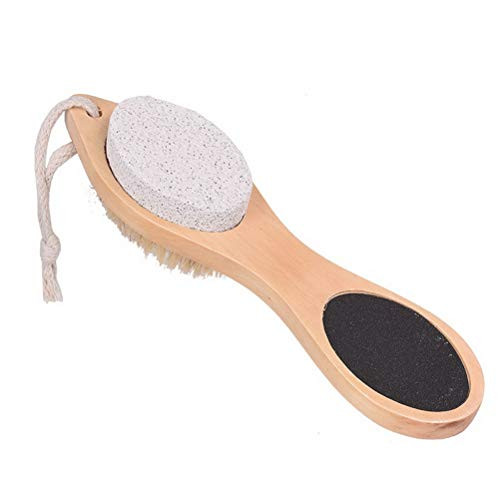 pengxiaomei Bamboo 4 in 1 Foot File Callus Remover Multifunctional Stainless Steel Foot Scrubber Pumice Stone and Foot Brush Bamboo Handle Bamboo