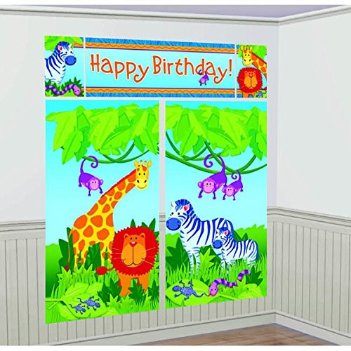 Colorful Jungle Animals Birthday Party Scene Setters, Multi