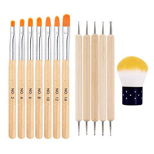 13PCS Uv Gel Nail Brush Kalolary Nail Art Tips Builder Brush Poly Extension Gel Brush Nail Dotting Pen Nail Art Dust Remover Brushes Powder for Nail Salon Home Use Gift for Women Girl