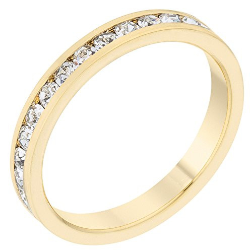 Kate Bissett Stylish Birthstone Stackables Swarovski Crystal Clear Gold April Size 9