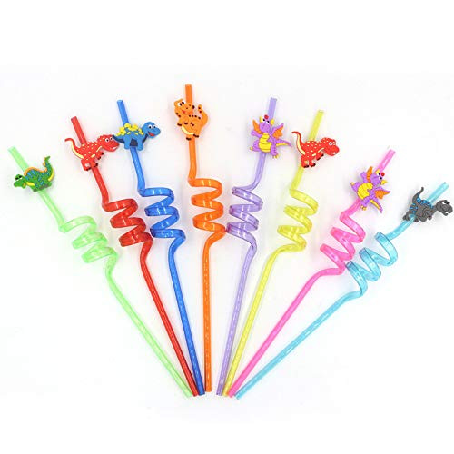 Hoocozi 16PCS Dinosaur Reusable Straws Cartoon Reusable Straws Mixcolor Dinosaur Reusable Drinking Straws for Kids Birthday Party Supplies Dinosaur Theme Party Supplies