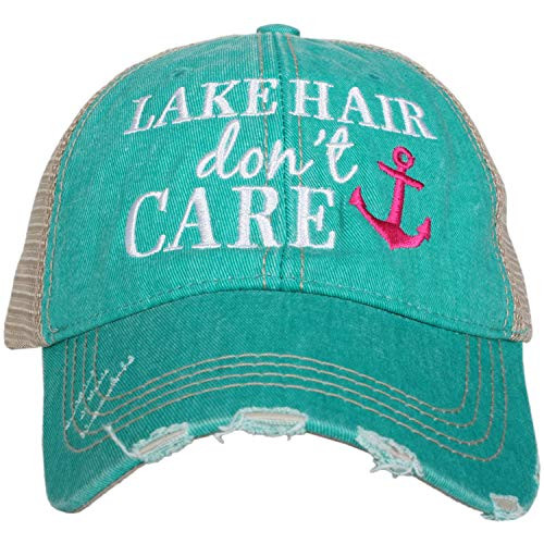 KATYDID Lake Hair Dont Care Baseball Cap  Trucker Hat for Women  Stylish Cute Sun Hat TealPink Anchor