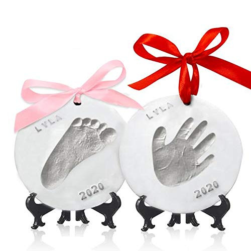 Baby Handprint Footprint Ornament Keepsake Kit  Personalized Baby Prints Ornaments for Newborn  Baby Nursery Memory Art Kit  Baby Shower Gifts Christmas Gifts Silver Paint