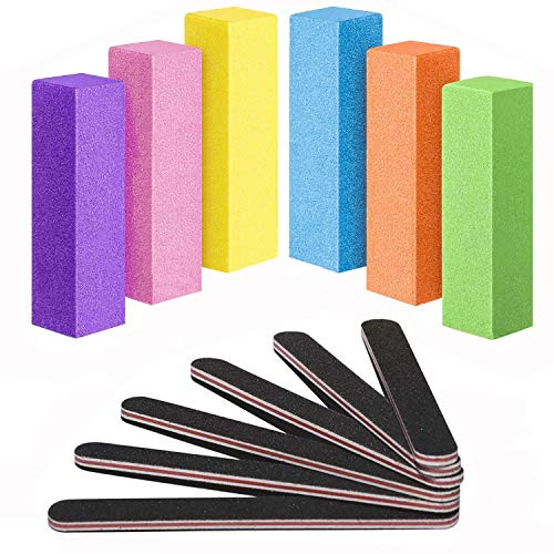 Nail Files and Buffers JUNMOXIAO Professional Manicure Tools Kit 6pcs 4 Ways Rectangular Art Care Buffer Block 120 Grit 6pcs Double Emery Board Black Nail Files 100180 Grit