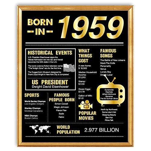 yuzi-n 60th Birthday Decorations Gifts for Women or Men | 60th Birthday Poster 1959 Sign | 8x10 Unframed | Real Gold Foil/Black