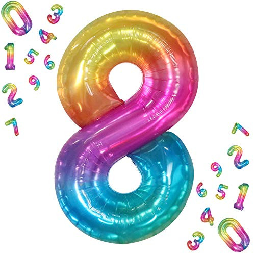 Giant Rainbow Jelly Number 8 Balloons  Large 40 Inch Colorful Gradient 8 Birthday Balloons  8th Birthday Decorations for Girls or Boys  Digital Rainbow 8 Balloon Numbers for 8 Year Old Girls