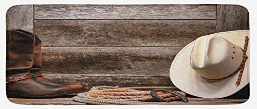 Lunarable Western Kitchen Mat American West Rodeo Traditional Straw Cowboy Hat Leather Boots Print Plush Decorative Kitchen Mat with Non Slip Backing 47 X 19 Brown Tan Lunarable Western Kitchen Mat American West Rodeo Traditional Straw Cowboy Hat Leather Boots Print Plush Decorative Kitchen Mat with Non Slip Backing 47 X 19 Brown Tan