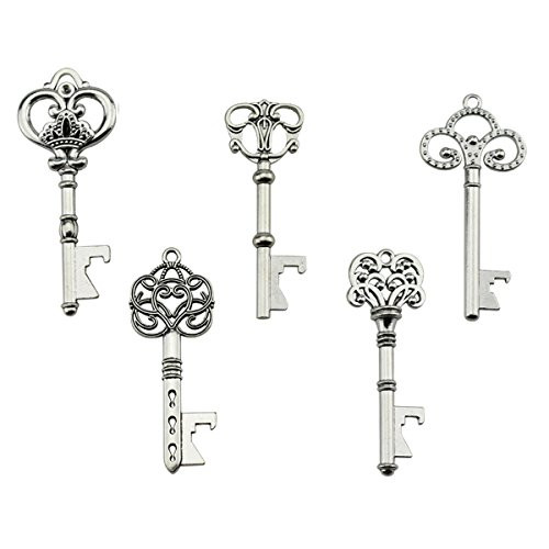 Key Bottle Openers  Assorted Vintage Skeleton Keys Wedding Party Favors Rustic Decoration Pack of 25 Silver