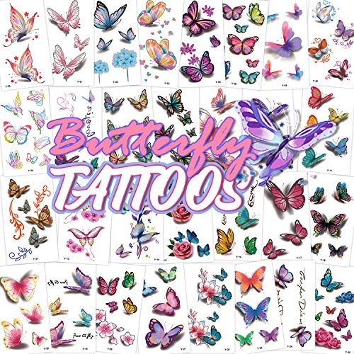 Konsait Butterfly Tattoos for Kids Women 150Design 3D Butterflies Fake Tattoo Stickers Waterproof Colorful Face Arm Tattoos for Childrens Girls Women Butterfly Birthday Party Favors Gift Bag Filler Konsait Butterfly Tattoos for Kids Women 150Design 3D Butterflies Fake Tattoo Stickers Waterproof Colorful Face Arm Tattoos for Childrens Girls Women Butterfly Birthday Party Favors Gift Bag Filler