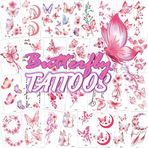 Konsait Butterfly Tattoos for Kids Women Pink Butterflies Flower Fake Tattoo Stickers Waterproof Face Arm Tattoos for Childrens Girls Birthday Gift Bag Filler Women Party Favors Decor 30 Sheets Konsait Butterfly Tattoos for Kids Women Pink Butterflies Flower Fake Tattoo Stickers Waterproof Face Arm Tattoos for Childrens Girls Birthday Gift Bag Filler Women Party Favors Decor 30 Sheets