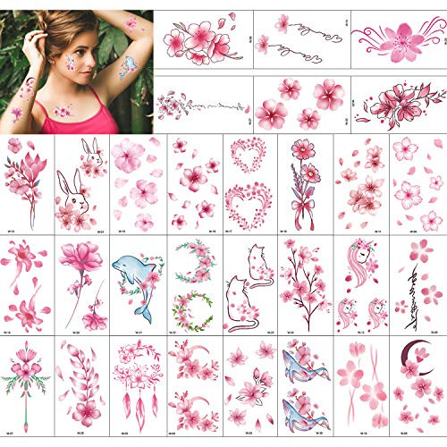 Konsait 30Sheets Flower Tattoos for Girls WomenPink Flower Fake Tattoo Stickers Waterproof Realistic Face Arm Tattoos for Kids Girls Flower Birthday Gift Bag Filler Women Party Favors Decor Supplies Konsait 30Sheets Flower Tattoos for Girls WomenPink Flower Fake Tattoo Stickers Waterproof Realistic Face Arm Tattoos for Kids Girls Flower Birthday Gift Bag Filler Women Party Favors Decor Supplies