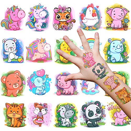 Konsait 20 Sheets Zoo Animal Temporary Tattoos For Children Kids Grils Boys Fake Tattoo Stickers Unicorn Panda Elephant Perfect For Kids Birthday Party Bags Filler