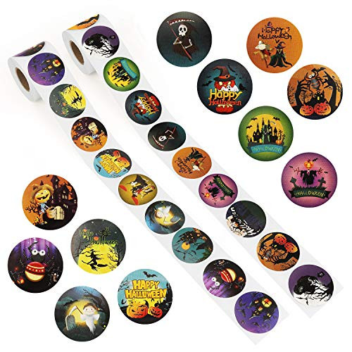 Konsait 600pcs Halloween Roll Sticker self Adhesive Halloween Round StickerPumpkin Ghost Spiders Witch Stickers for Halloween Party Decorations Trick or Treat Goodie Bag Stuffer Filler for Kids