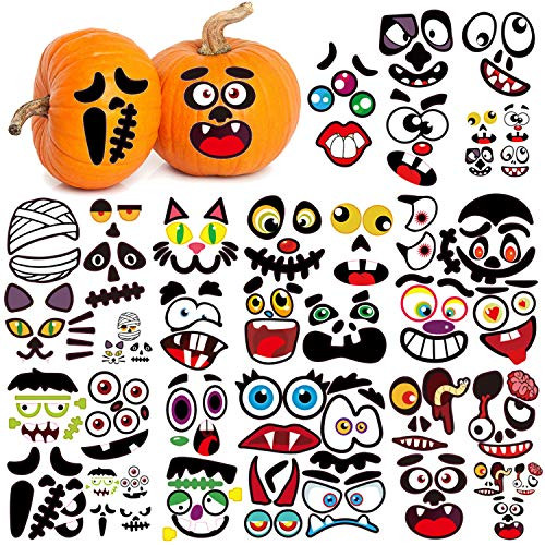 Konsait 30 Face Halloween Pumpkin Decorating Craft JackoLantern Decoration Kit Halloween Pumpkin Stickers Treats Gifts Crafts for Kids Halloween Party Decor Supplies Trick or Treat Party Favors