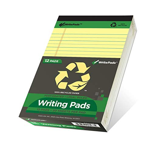 KAISA Legal Pads Recycled Paper Writing Pads 5x8 Narrow Ruled Perforated 50 sheets Writed Pad Pack of 12pc Canary KSU5675