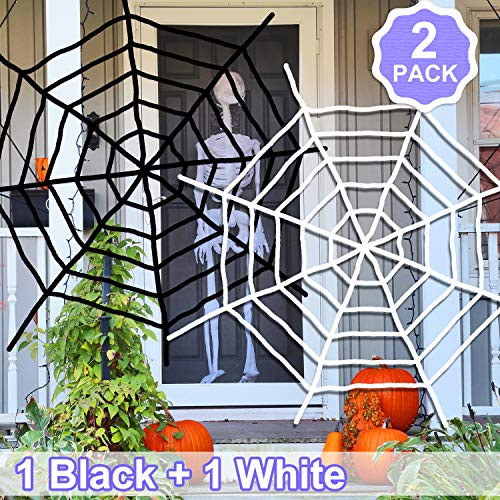 Konsait Halloween Party Decorations Fake Spider Web1 Black and 1 White Wool Thread Cobweb Halloween Spider Web Set for Trick or Treat Party Outdoor and Indoor Decor