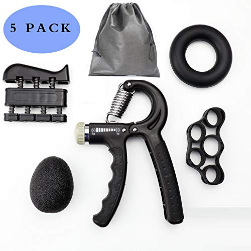 Hand Grip Strengthener 5 Pack Adjustable Hand Gripper Finger Stretcher Resistance Extensor Bands Finger Exerciser Grip Strength Ring  Stress Relief Ball for Athletes  Musicians