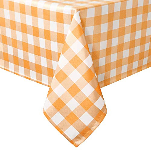 Hiasan 60 x 120 Inch Checkered Tablecloth Rectangle  Waterproof Wrinkle Resistant and Washable Gingham Table Cloth for Outdoor Picnic Kitchen and Holiday Dinner Orange Yellow and White