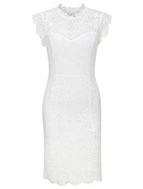 Noctflos Summer White Semi Formal Lace Cocktail Bodycon Midi Dresses for Women Wedding Guest Party