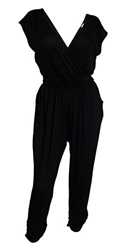 eVogues Plus Size Deep VNeck Jumpsuit Black  1X