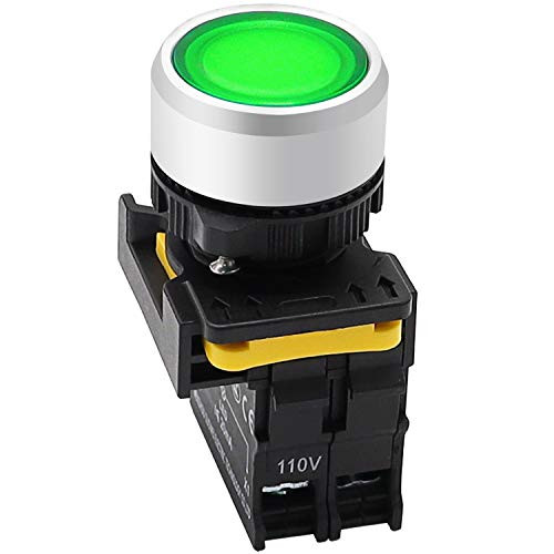 mxuteuk Green LED Light Voltage 110V 22mm 1NO Waterproof IP65 SPST Momentary Push Button Switch 10A 600V LA155A110DG