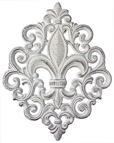 Lulu Decor Cast Iron Fleur De Lis Decoration Plaque White Plaque