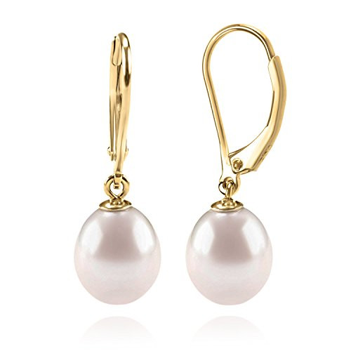 PAVOI 14K Yellow Gold Plated Freshwater Cultured Pearl Earrings Leverback Dangle Studs Handpicked AAA Quality 8mm PAVOI 14K Yellow Gold Plated Freshwater Cultured Pearl Earrings Leverback Dangle Studs Handpicked AAA Quality 8mm