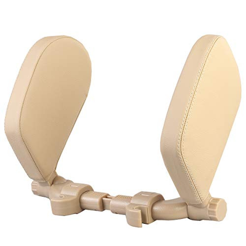 LEADSIGN Adjustable Car Headrest  A Comfortable and Safe Car Seat Pillow for Head and Neck Support During Car Travel PVC Beige