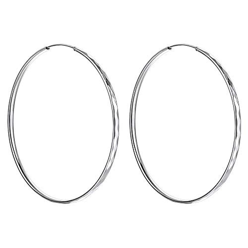 Big Hammered Hoop Earrings 70MM Sterling Silver For Women Boho Hoops Large Circle Earrings Statement Earrings