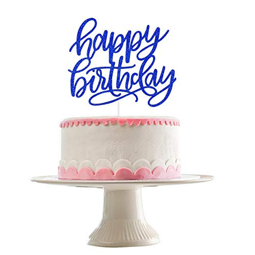 12Pcs Navy Blue Glittery Happy Birthday Cake Topper for Birthday Party Decoration SuppliesBirthday Cake Topper Decor?Double Sided Glitter?