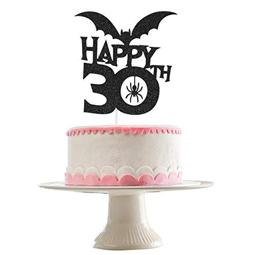 Black Glittery Bat Happy 30th Cake Topper Halloween 30th Birthday Party DecorationsHalloween Birthday Decorations30th Birthday Cake Topper