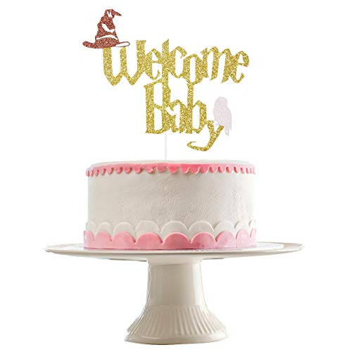 Gold Glittery Welcome Baby Cake Topper Halloween Baby Shower DecorationsHalloween Boy Girl Baby Shower Cake DecorCake Toppers for Baby Shower Gold