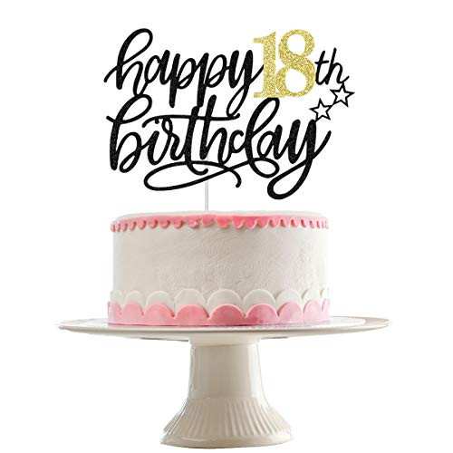 Gold  Black Glittery Happy 18th Birthday Cake Topper 18th Birthday Party Decorations18th AnniversaryBirthday Cake Topper Decor