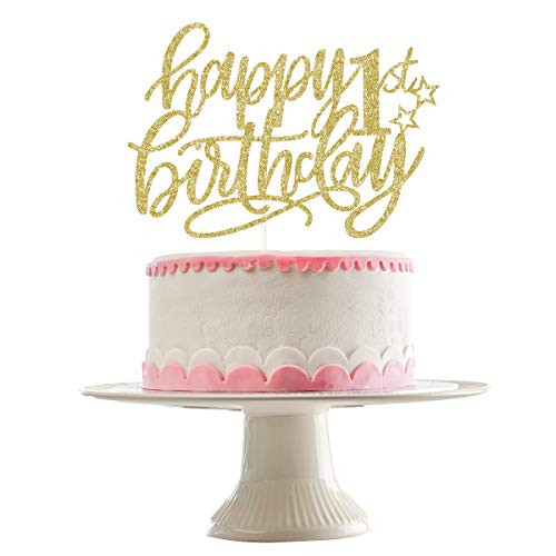 Gold Glittery Happy 1st Birthday Cake Topper 1st Birthday Party DecorationsBirthday Cake Decor