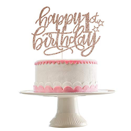 Rose Gold Glittery Happy 1st Birthday Cake Topper 1st Birthday Party DecorationsBirthday Cake Decor