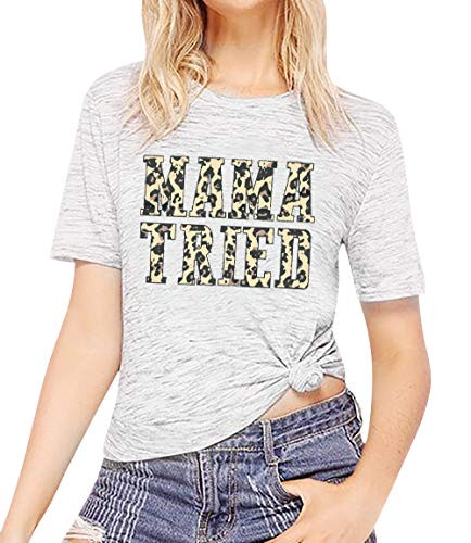 Women TShirt Mama Shirt Mama Tried Leopard Print Tee Top Funny Graphic Tee Mom Gift Casual Short Sleeve Shirt White