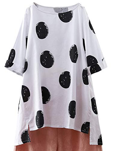 LaovanIn Womens Linen Tunic Tops Short Sleeve Cotton Casual Shirts Summer Blouses White XLarge