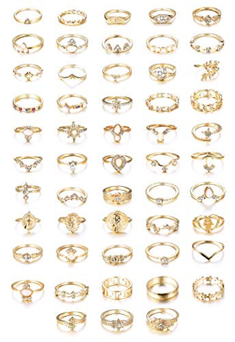 sailimue 53 Pcs Knuckle Rings for Women Stackable Ring Bohemian Vintage Gold Joint Midi Finger Rings Set for Women Gift