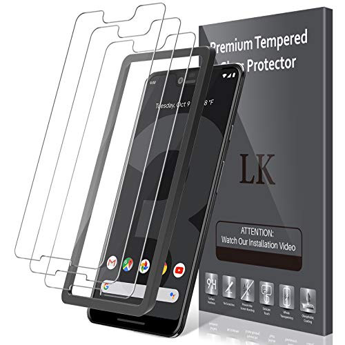 LK 3 PACK Screen Protector For Google Pixel 3 XL Tempered Glass Alignment Frame Easy Installation Double Defence Technology 9H Hardness HD Clear Case Friendly