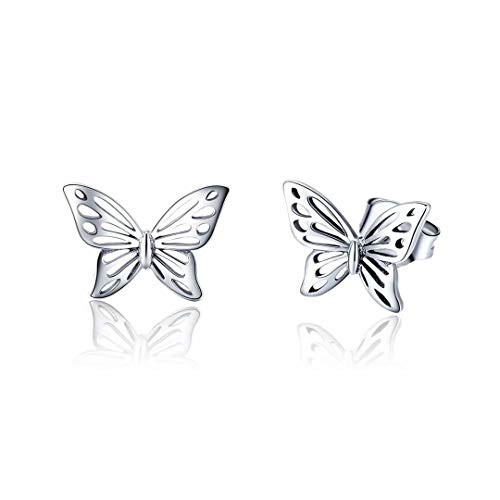 Presentski Butterfly Earrings Studs 925 Sterling Silver Cute Animal Cutout Earring Dainty Gift for Girls Teens Women