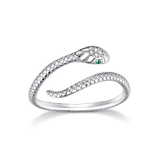 Presentski Snake Ring Open Adjustable Ring925 Sterling Silver CZ Personality Animal Finger Ring Retro Vintage Evil Eye Snake Cocktail Party Statement Ring Jewelry for Women Girls Men