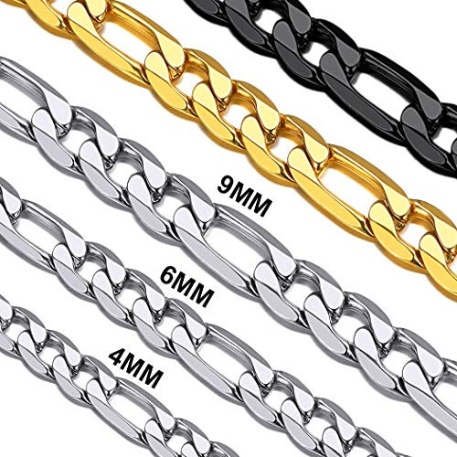 Black Figaro Chain for Men 9MM 18 inch Stainless Steel Figaro Link Chain Choker Necklace for Women