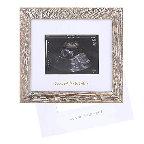 IHEIPYE Baby Love at First Sight Sonogram Keepsake Frame  Ultrasound Picture Frame  Pregnancy Announcement Frame for Expecting Parents Gender Reveal Party Grandparents Rustic White