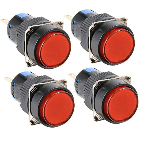 YXQ Latching Push Button LED Switch 3Pin SPDT 1NO 1NC w 24V Red Light 16mm Mounting Dia 3 Terminals Round Head4Pcs