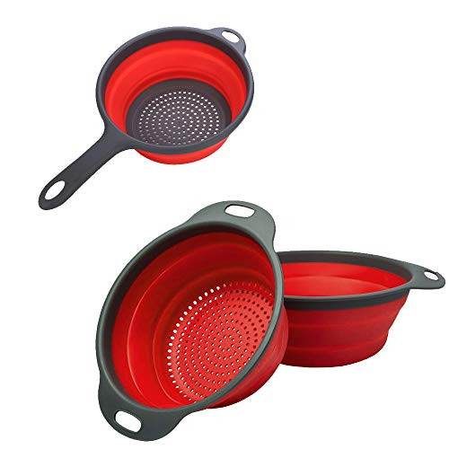 Kitchen Foldable Silicone Strainers-Strainer Set with Handles-3pack Space-Saver Folding Strainers Colande-Collapsible Colanders- Vegetables Fruit Kitchen Tool