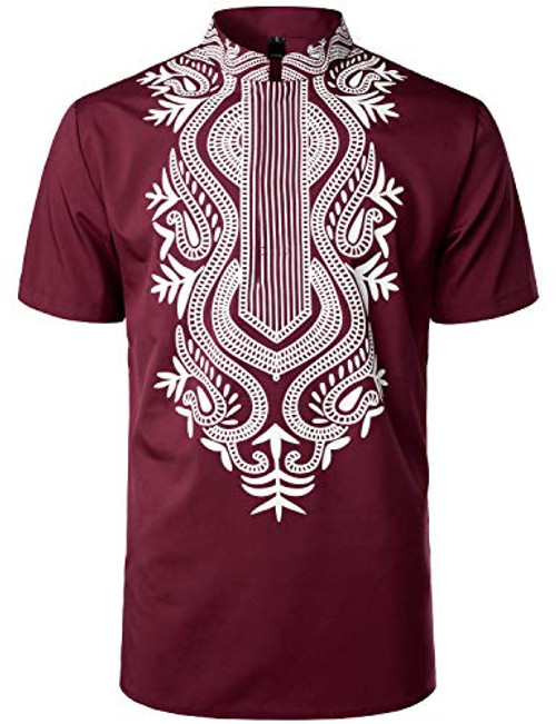 LucMatton Mens African Traditional Printed Dashiki Luxury Hidden Button Short Sleeve Shirt Maroon Large LucMatton Mens African Traditional Printed Dashiki Luxury Hidden Button Short Sleeve Shirt Maroon Large