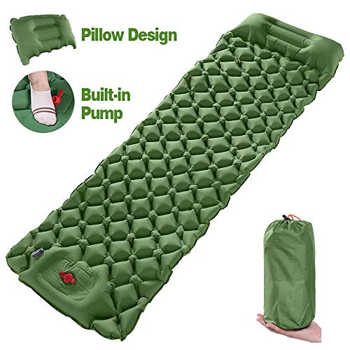 Wolf Walker Army Sleeping Pads for Camping Builtin Pump Inflatable Sleeping Mat with Pillow Compact Lightweight Hiking Air Mattress for Backpacking Camping Trekking